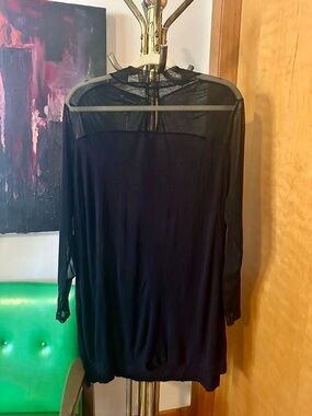 INC International Concepts Black Sheer Long-Sleeve Blouse